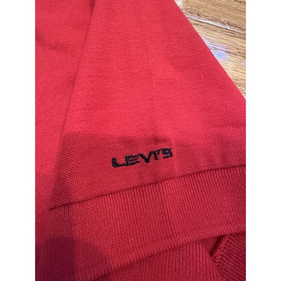 Vintage 80s Levis "E" Shirt Polo Short Sleeve Ringer Red Men XL Embroidered Logo - Picture 8 of 9